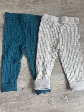 Joe Fresh Teal and Light Gray Cable Knit Baby Leggings